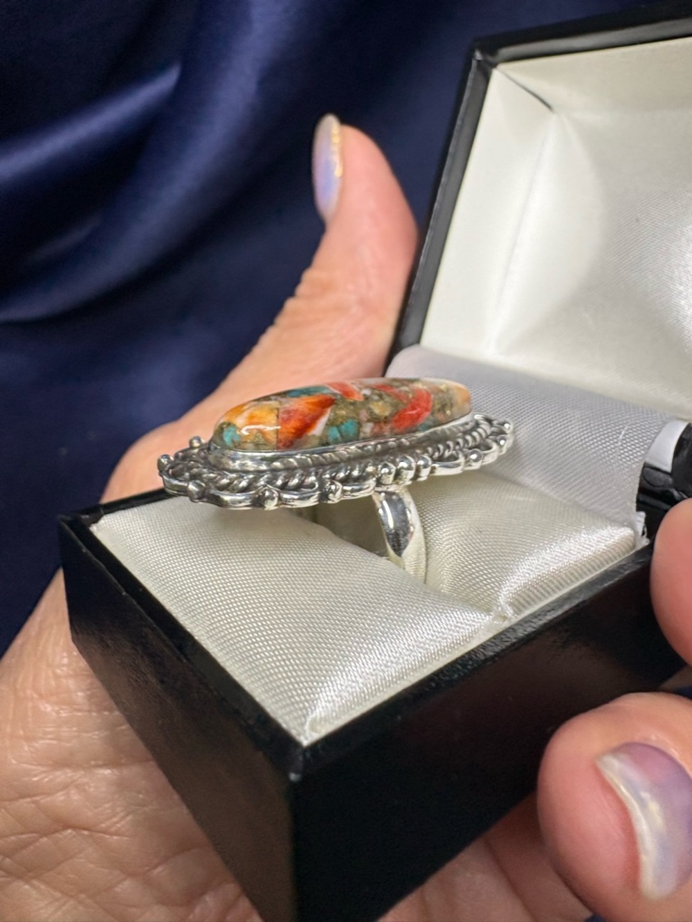 Ring Spiny Oyster Turquoise 925 Sterling Silver Statement Southwestern Boho - Picture 2 of 6